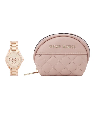 Alexis Bendel Women's Analog Rose Gold-Tone Metal Alloy Bracelet Watch, 38mm and Wallet Gift Set