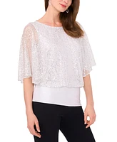 Msk Petite Sequin-Mesh Blouson-Sleeve Banded-Hem Top