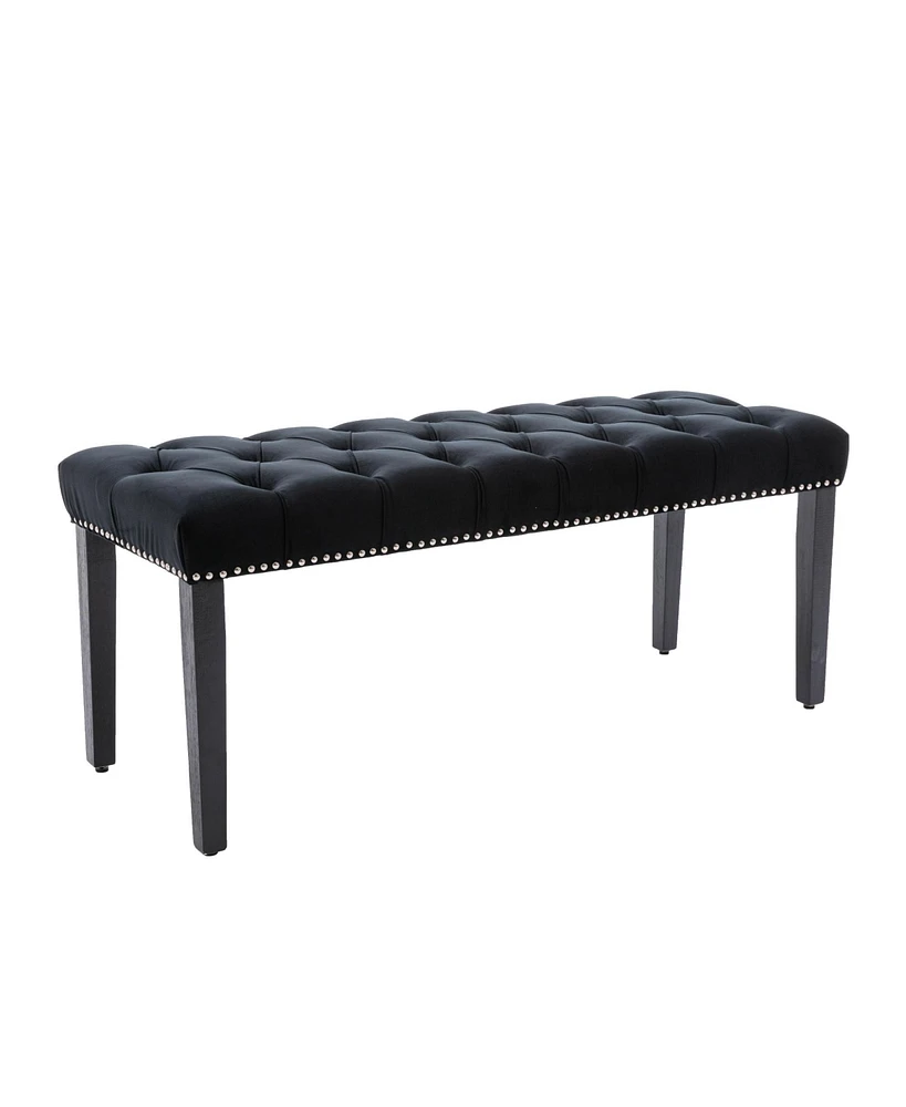 Simplie Fun Velvet Upholstered Tufted Bench Ottoman, Black