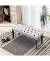 Streamdale Furniture Velvet Tufted Bench Ottoman, Light Gray