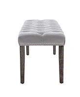 Streamdale Furniture Velvet Tufted Bench Ottoman, Light Gray