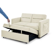 Loveseats Sofa Bed With Pull-Out Bed, Adjustable Back And Two Arm Pocket, Beige (54.5"X33" X 31.5")