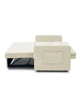 Simplie Fun Loveseats Sofa Bed With Pull-Out Bed, Adjustable Back And Two Arm Pocket, Beige (54.5"X33" X 31.5")