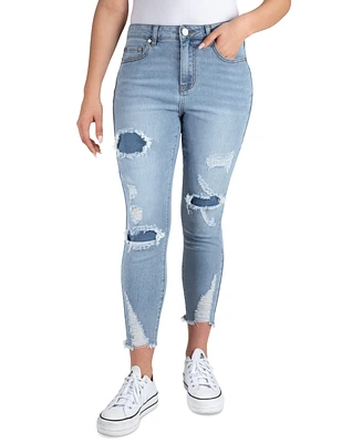 Indigo Rein Juniors' High-Rise Distress Curvy Crop Jeans