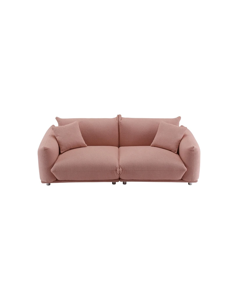 Simplie Fun Pink Sherpa Loveseat Sofa with Metal Legs