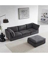 Streamdale Furniture L Shape Modular Soft Fabric Sofa Filled With Down (Dark Grey)