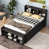 Streamdale Furniture Full Bed With Bookcase Headboard, Under Bed Storage Drawers And Bed End Storage Case, Espresso