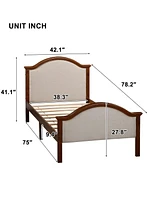 Streamdale Furniture Twin Bed With Upholstered Headboard And Footboard, With Slats, Walnut