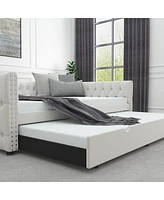 Velvet Tufted Daybed with Trundle, Full & Twin, Bedroom/Living Room/Guest Room