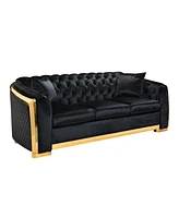 Streamdale Furniture 84" Tufted Velvet Sofa Set, Black with Gold Stainless