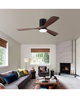 Streamdale Furniture Semi Flush Ceiling Fan With Integrated Led Light In Solid Wood Blade