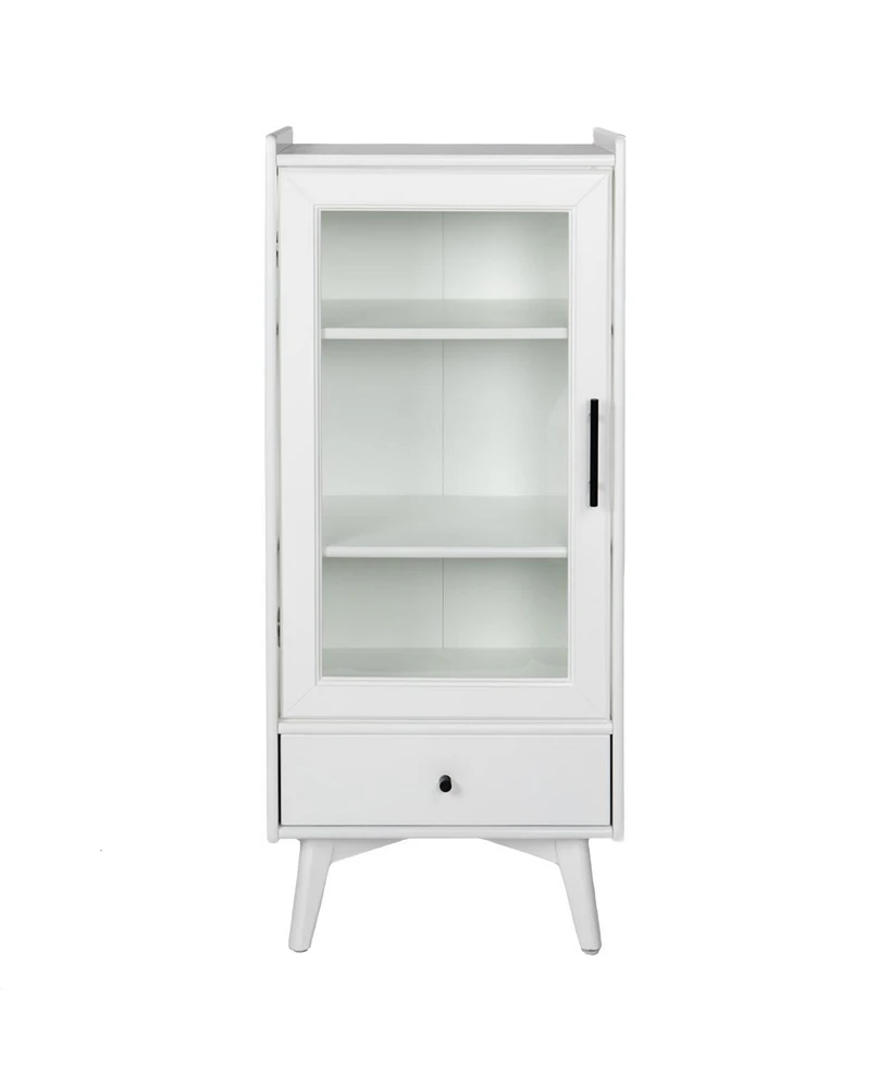 Simplie Fun White Bathroom Storage Cabinet with Glass Door & Drawer (19.75"X13.75"X46")