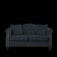 57" Black Velvet Chesterfield Sofa with Rolled Arms & Nailhead, 2 Seater
