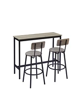 Simplie Fun Bar Table Set With 2 Bar Stools Pu Soft Seat With Backrest, 43.31" L X 15.75" W X 35.43"