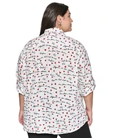 Karl Lagerfeld Paris Plus Whimsical Graphic Button-Front Blouse, Created for Macy's