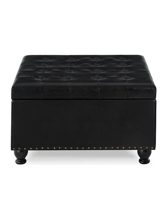 Simplie Fun Black Upholstered Ottoman with Wooden Legs