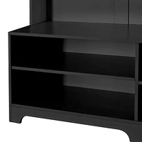 Black Hall Tree with Shoe Bench and Coat Rack