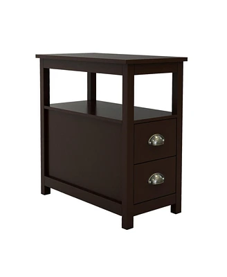 Simplie Fun End Table Narrow Nightstand With Two Drawers And Open Shelf-Brown