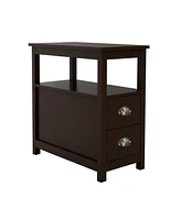 Streamdale Furniture End Table Narrow Nightstand With Two Drawers And Open Shelf-Brown