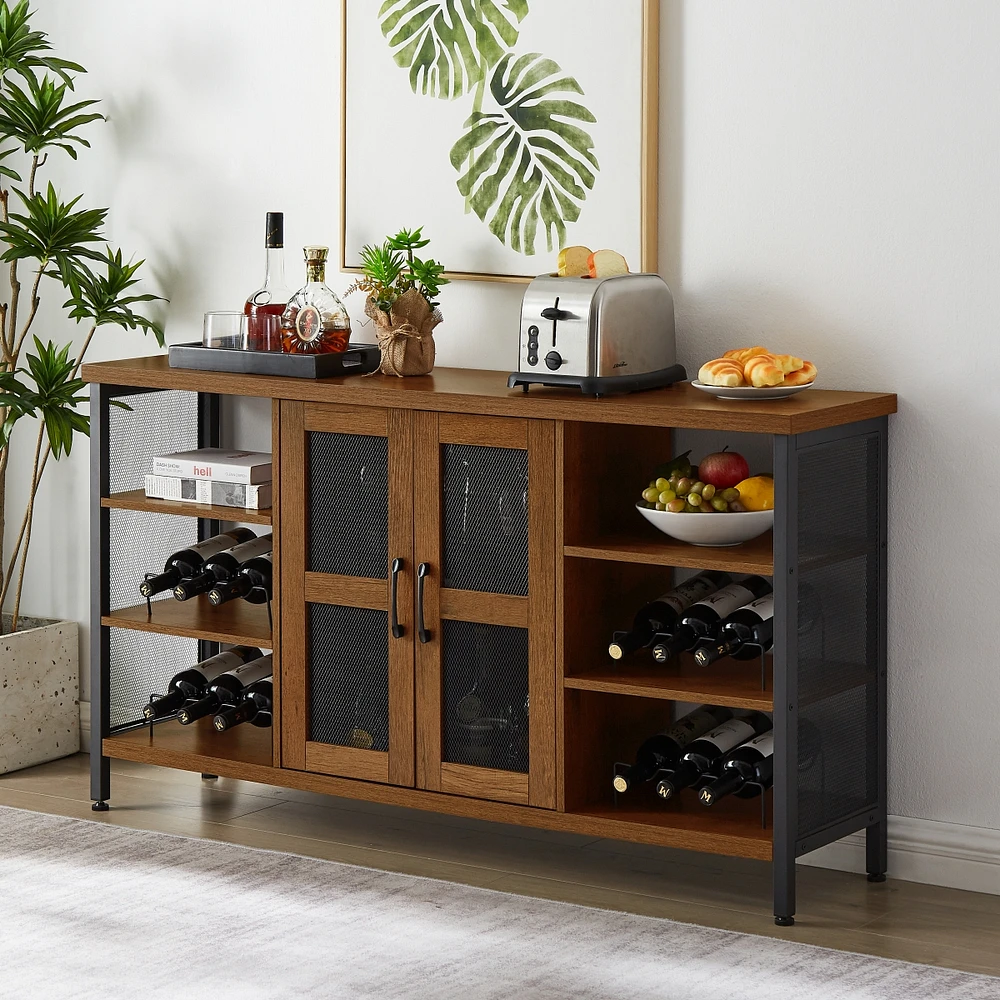 Streamdale Furniture Hazelnut Brown Wine Bar Cabinet & Liquor Credenza
