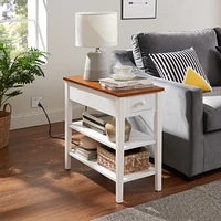 2-tone End Table with Usb Charging, White/Walnut