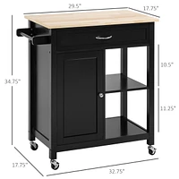 Rolling Black Kitchen Island Cart with Storage