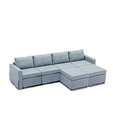 Simplie Fun 4-Seat Sectional Sofa Set with Ottomans, Washable Cushions