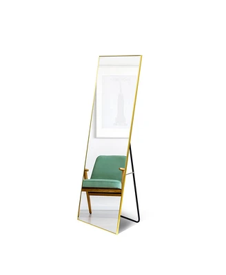 Simplie Fun Full Length Mirror, Floor Mirror with Stand, Wall-Mounted Dressing Mirror, Bedroom Mirror with Aluminum Frame 65" x 22", Gold