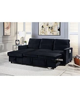 Streamdale Furniture Ivy Black Velvet Reversible Sleeper Sectional Sofa With Storage Chaise And Side Pocket