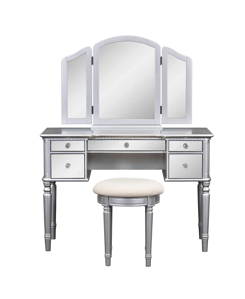 Streamdale Furniture 43" Dressing Table Set With Mirrored Drawers And Stoo