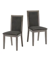 Simplie Fun Set of 2 Wood Dining Chairs, Light Grey with Grey Cushion