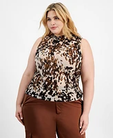 Bar Iii Trendy Plus Size Printed Textured-Mesh Tank Top, Created for Macy's