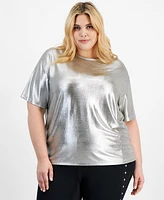 Bar Iii Trendy Plus Size Shine Drop-Shoulder T-Shirt, Created for Macy's