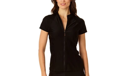 Coppersuit Women's Short Sleeve Zip Front Rashguard Top