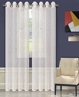 Superior Modern Embroidered Imperial Trellis Sheer 2-Piece Curtain Panel Set with Grommet Header Top