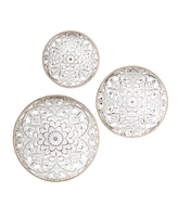 Streamdale Furniture Medallion Trio Distressed White Floral 3-Piece Carved Wood Wall Decor Set