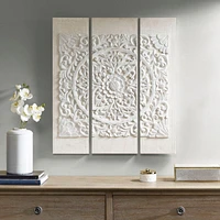 Streamdale Furniture White Mandala Triptych 3-Piece Dimensional Resin Canvas Wall Art Set