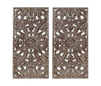 Botanical Panel Distressed Carved Wood 2-Piece Wall Decor Set