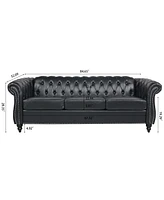 Streamdale Furniture 84.65" Pu Rolled Arm Chesterfield Three Seater Sofa