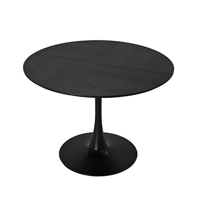 Simplie Fun 42.13" Modern Round Dining Table, Four Patchwork Tabletops With Black Solid Wood