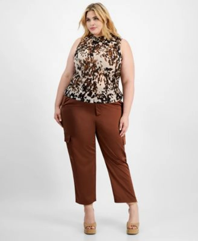 Bar Iii Trendy Plus Size Printed Mesh Tank Top Shine Cargo Pants Created For Macys