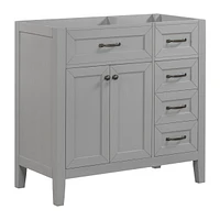 36" Bathroom Vanity without Sink, Cabinet Base Only, Bathroom Cabinet with Drawers, Solid Frame and Mdf Board, Black