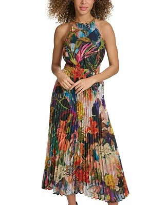 Siena Women's Printed Pleated Cutout Maxi Dress