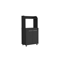 Simplie Fun Kitchen Cart Totti, Double Door Cabinet, One Open Shelf, Two Interior Shelves, Black Wengue Finish