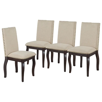 Streamdale Furniture Set Of 4 Dining Chairs Wood Upholstered Fabirc Dining Room Chairs With Nailhead