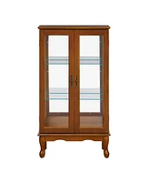 Simplie Fun Curio Cabinet Lighted Curio Display Cabinet with Adjustable Shelves and Mirrored Back Panel, Tempered Glass Doors (Oak, 3 Tier), (E26 ligh