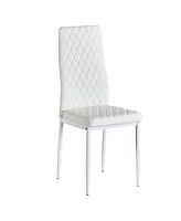 Simplie Fun Modern Minimalist Dining Chair Fireproof Leather Sprayed Metal Pipe Diamond Grid Patter