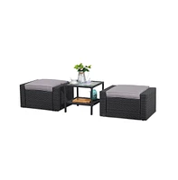 Simplie Fun Patio Dark Gray Ottoman Footstool Set Rattan With Side Table Furniture Outdoor