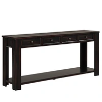 Simplie Fun 63" Pine Wood Console Table With 4 Drawers And 1 Bottom Shelf For Entryway Hallway