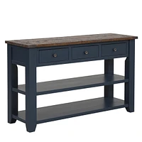 48" Solid Pine Wood Top Console Table, Modern Entryway Sofa Side Table With 3 Storage Drawers